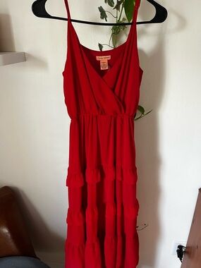 Flying Tomato Red Tiered Spaghetti-Strap Maxi Dress